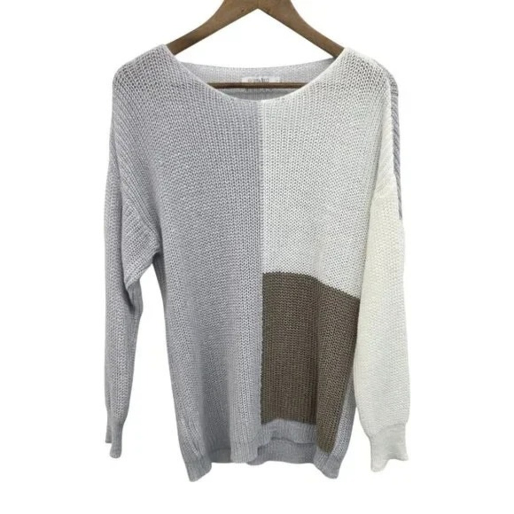 Luisa Ricci Italy Minimalist Colorblock Knit Pullover Sweater Gray Womens Size L